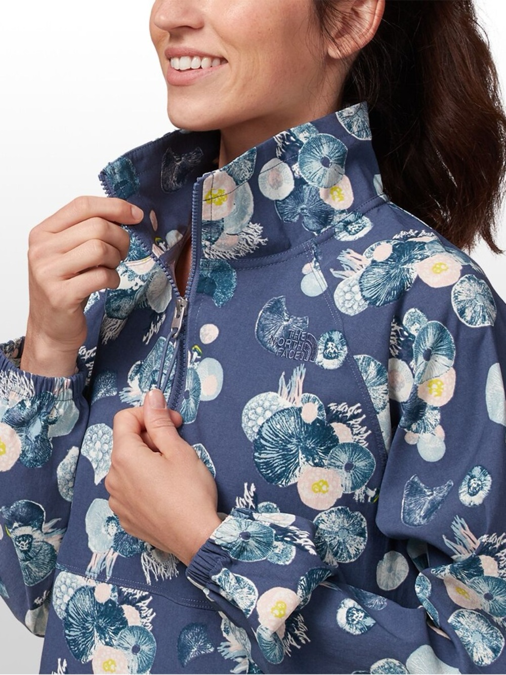 The North Face Navy Floral Half-Zip Pullover